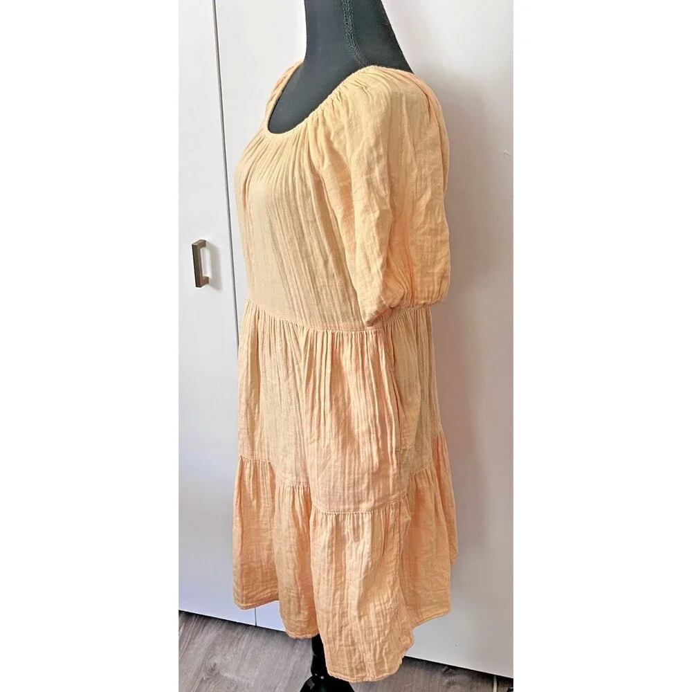 Old Navy Wm's S Gauzy Puff Sleeve Tiered Mini Swing Dress Short with Pockets - Picture 4 of 6